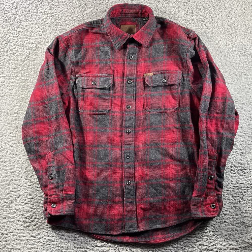 Orvis Men’s Heavyweight Flannel Shirt Red Grey Plaid Long Sleeve Button Down S